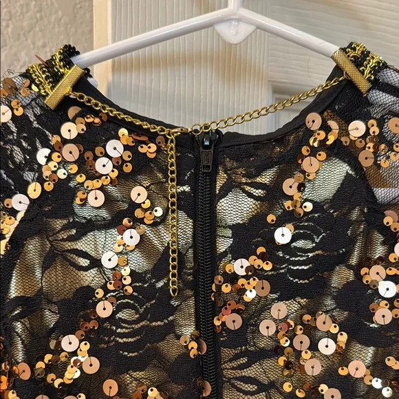 Sequin Embellished Black and Gold Top with Shorts